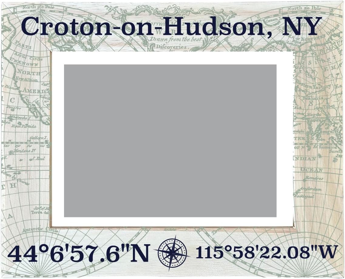 Croton-On-Hudson New York Souvenir Wooden Photo Frame Compass Coordinates Design Matted to 4 x 6