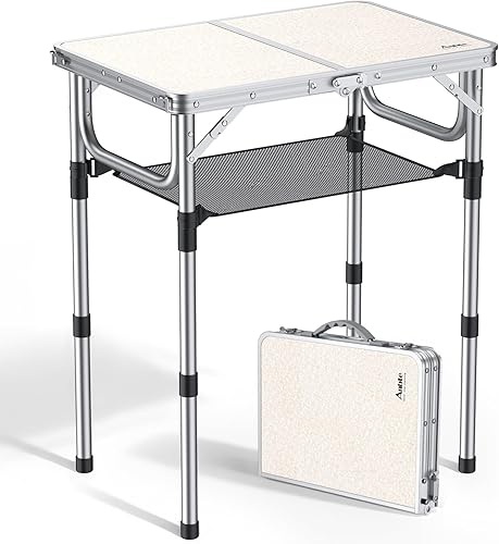 Miniatura 12 de Anbte Mesa de campamento plegable, de aluminio de 24 x 16 pulgadas, altura ajustable, pequeña mesa plegable con asa de transporte, ligera, mesa