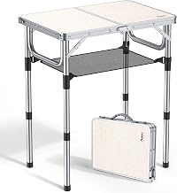 Anbte Folding Camping Table, 59 x 40 x 26 – 48 – 70 cm, Beach Table, Outdoor Table | Three Adjustable Heights, Portable Reinforced Aluminum Waterproof for Barbecue/Beach/Camping/Picnic-Silver Color