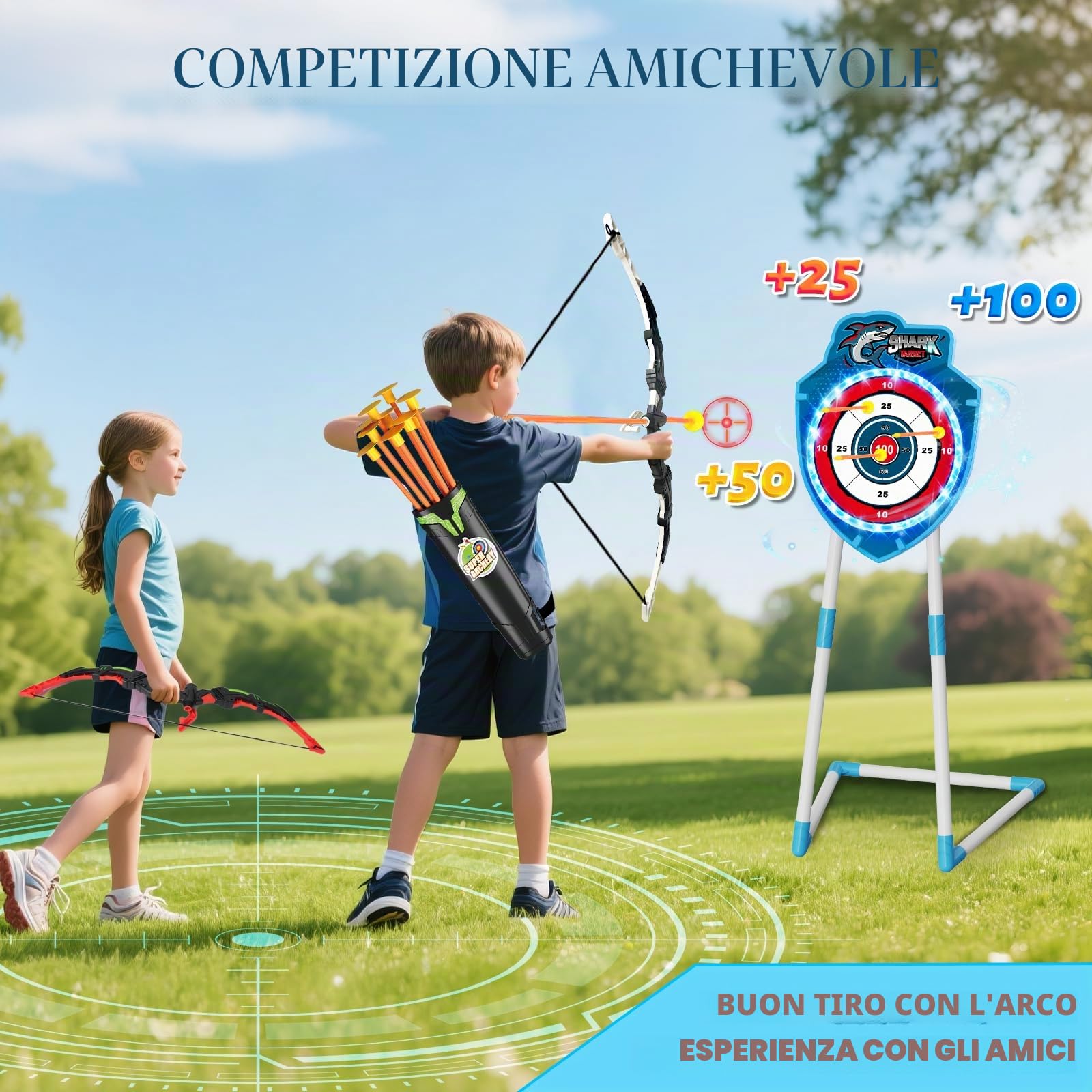 VATOS Set di 2 Giocattoli per Bambini da 5 a 12 Anni, con Arco Luminoso e Ventosa, 73 cm, per Interni ed Esterni, Regalo per Ragazzi e Ragazze