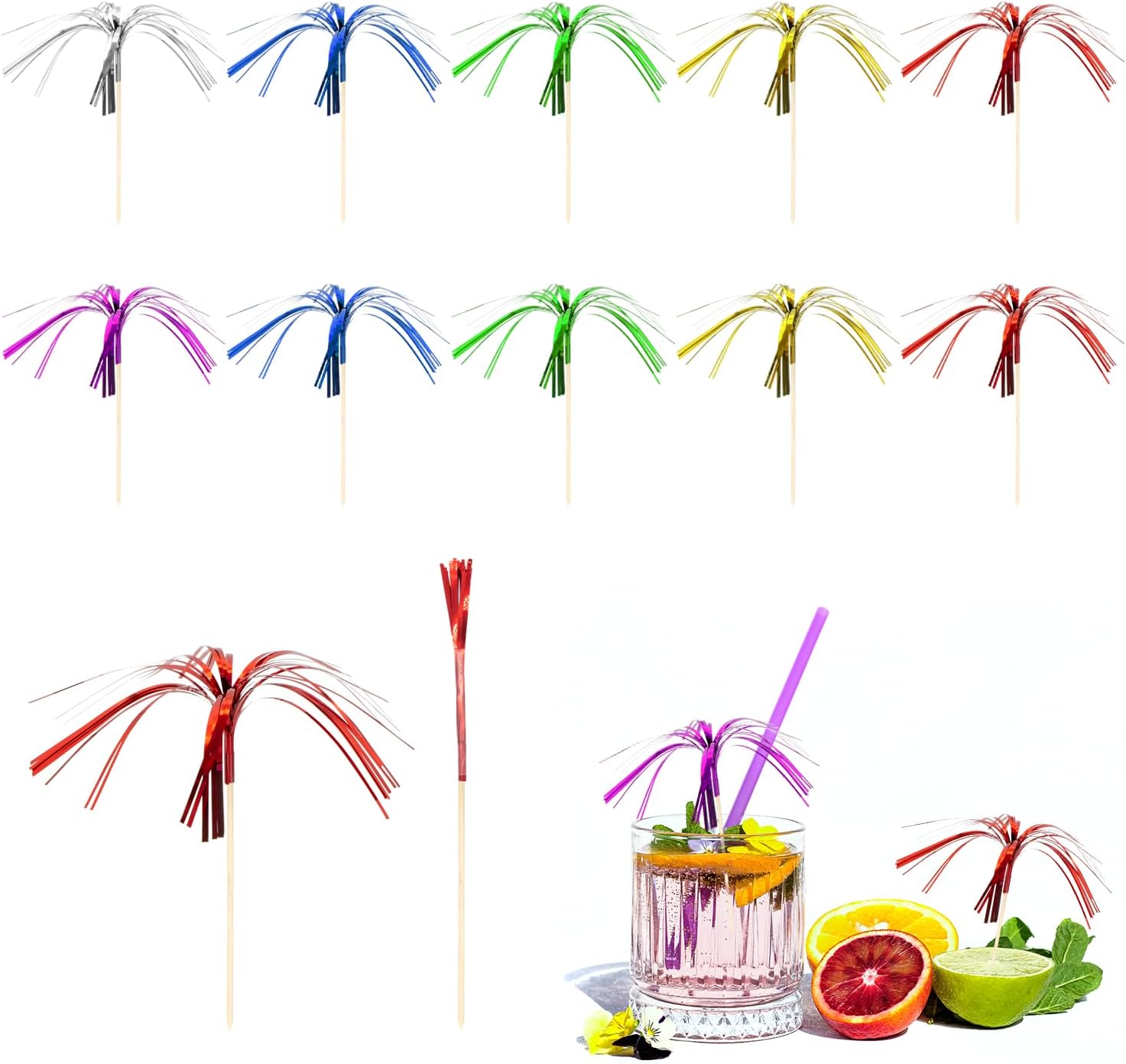 ALLY-MAGIC Cocktail Accessories for Drinks, Drink Umbrellas for Drinks Wedding Summer Party Music Bar Food Drink Decorations Y6-YSSQ (Fireworks)
