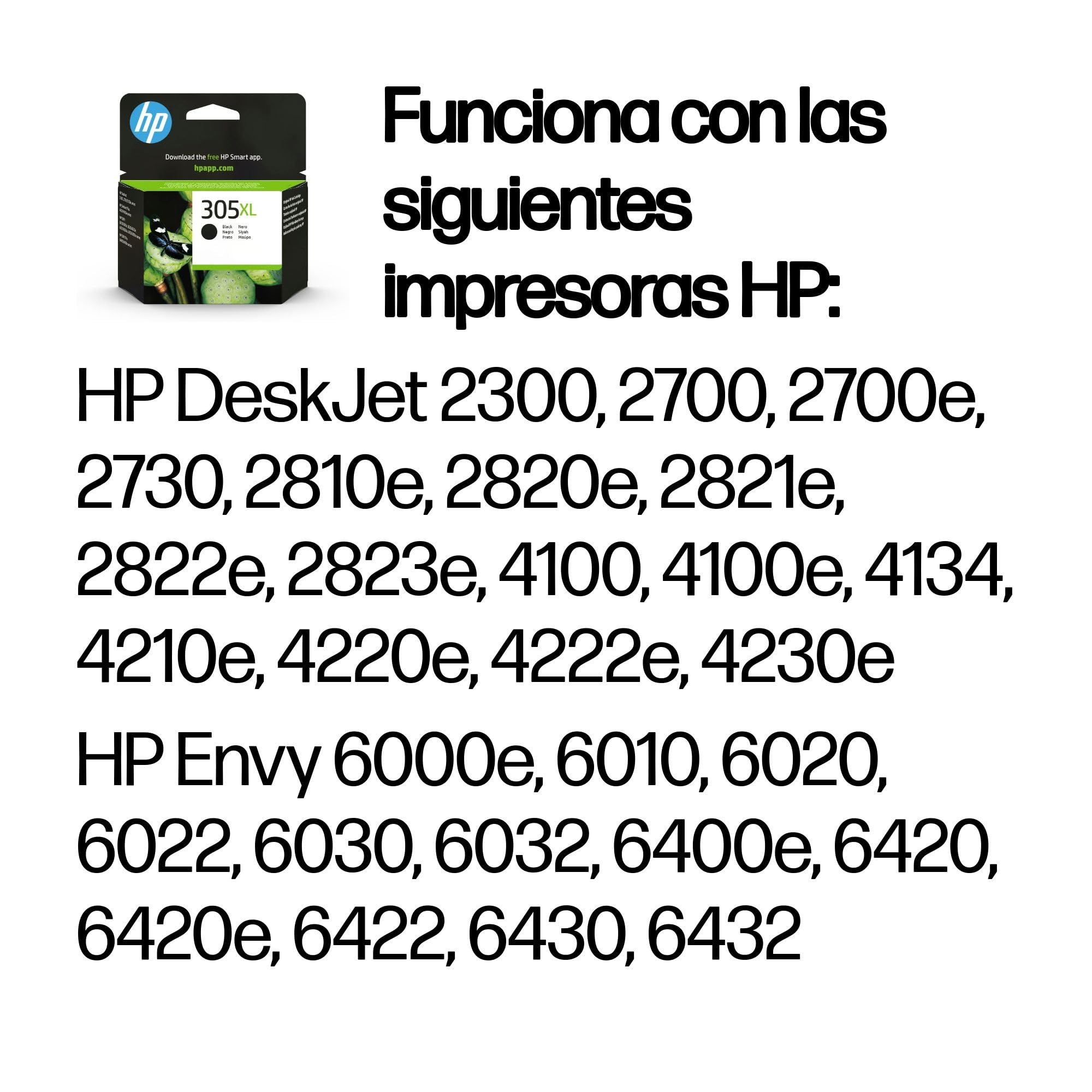 HP 305XL Negro Cartucho Original 3YM62AE Alta Capacidad 240 Páginas Compatible DeskJet 2700 4100 Envy 6020 6030 6420 6430