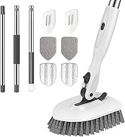 Vista 9 de SetSail Cepillo de limpieza de piso, limpiador de suelo 3 en 1 con limpiador de ducha ajustable de mango largo de 52 pulgadas y 3 cabezales