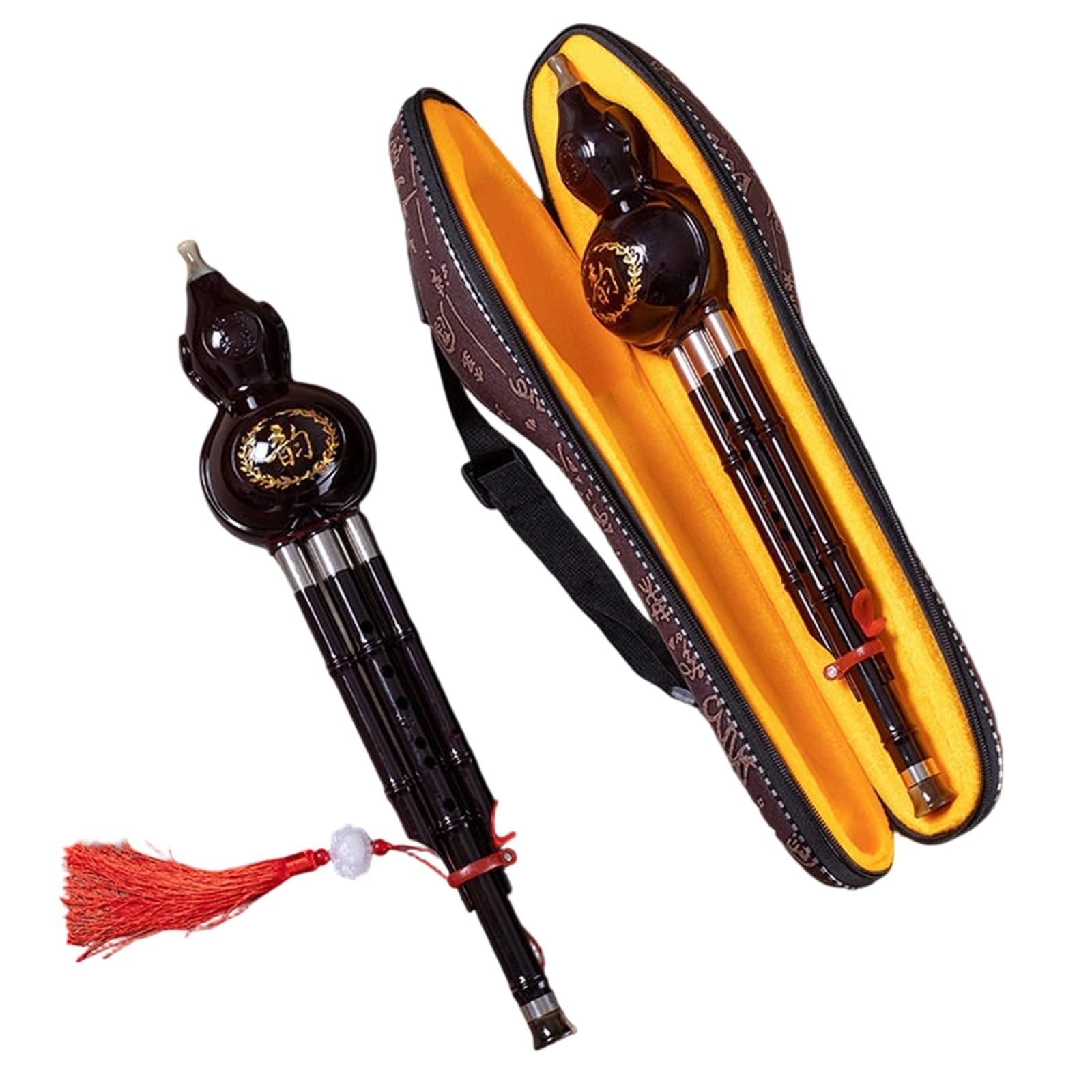 Hulusi Flute Imitacja Kleju Żywicznego Hebanowy Flet Tykwy C Bb Główny Profesjonalny Instrument Dla Początkujących Dorosłych(C major With leather box)