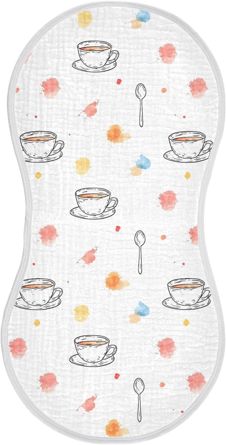 vvfelixl Baby Burp Cloths Hand-Drawn Coffee Baby Newborn Cotton Burping Cloths Set Babys Washcloths 4 Pack