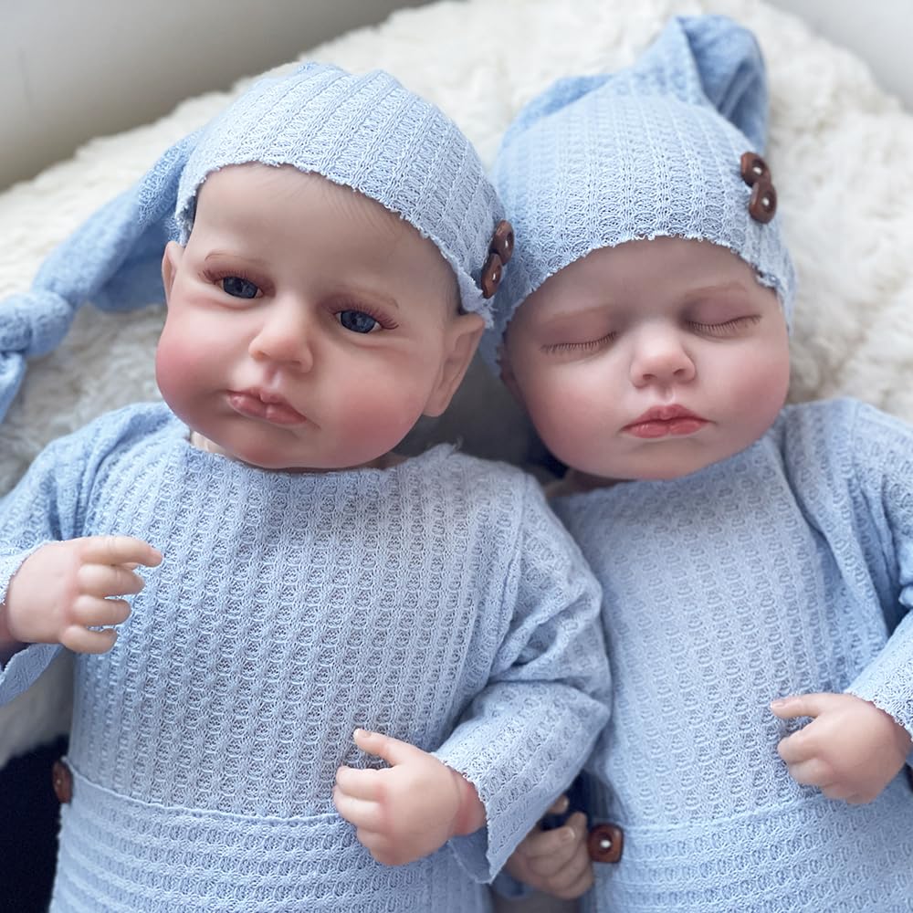 Lonian 50 cm Neonato Real Soft Touch da Collezione Art Reborn Doll con Bambola per Capelli Disegnata a Mano (Gemelli)