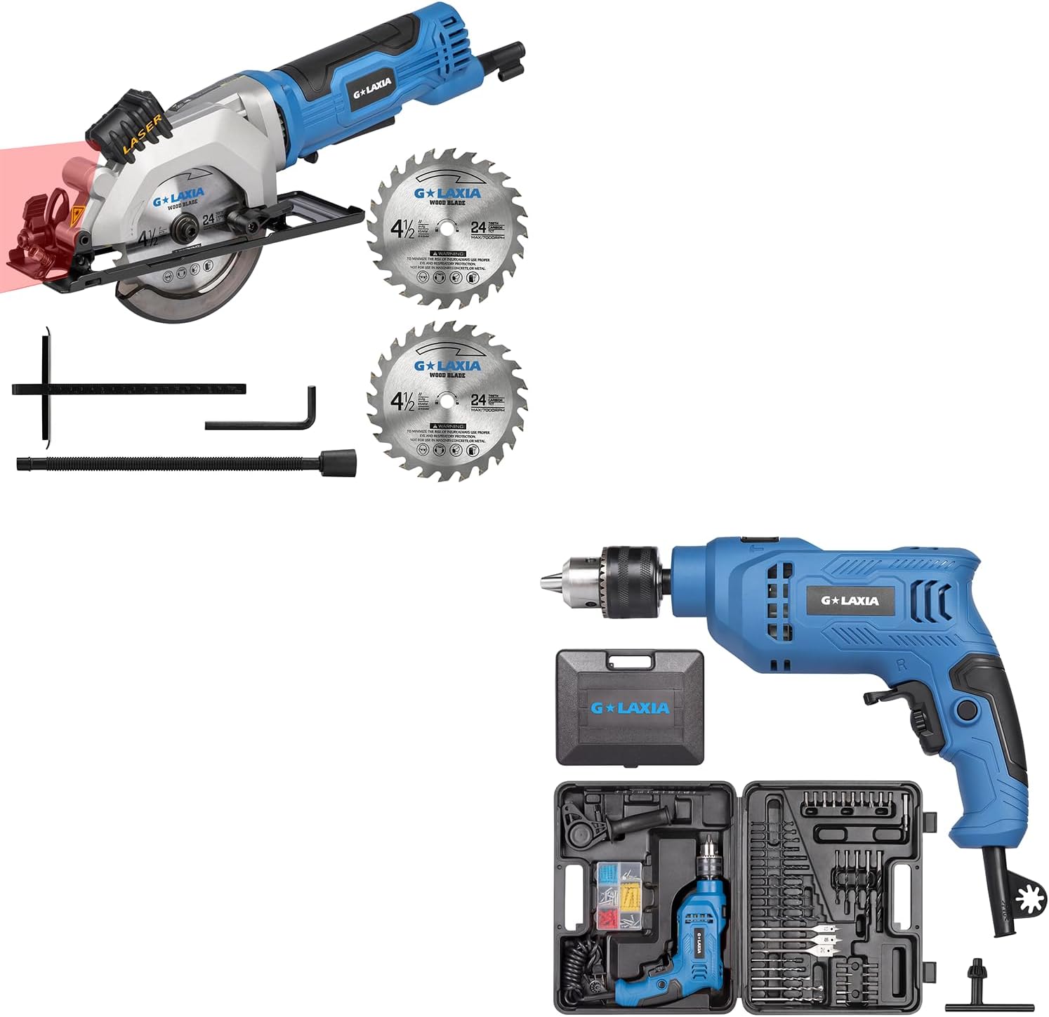 4Amp 3500RPM Corded Circular Saw with Laser Guide and 4.5A 1/2 Corded Hammer Kit