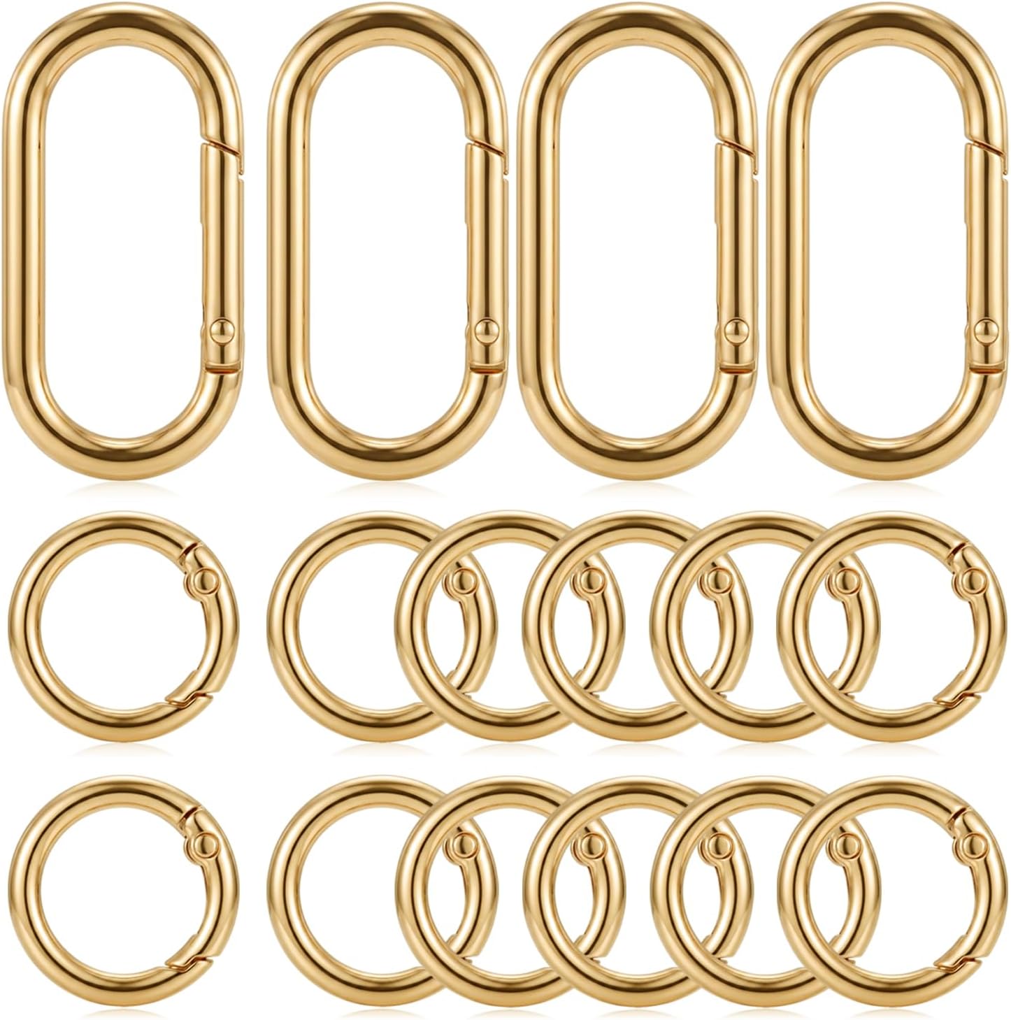 16 Pcs Spring Ring Clips, 4 Oval & 12 Round Metal Snap Hooks for Handbags