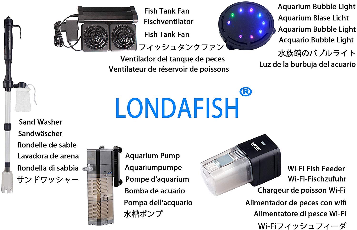 LONDAFISH - Kit di Pulizia a Batteria elettrica Automatica per Acquario, con Filtro per la Pulizia della Sabbia e Adattatore