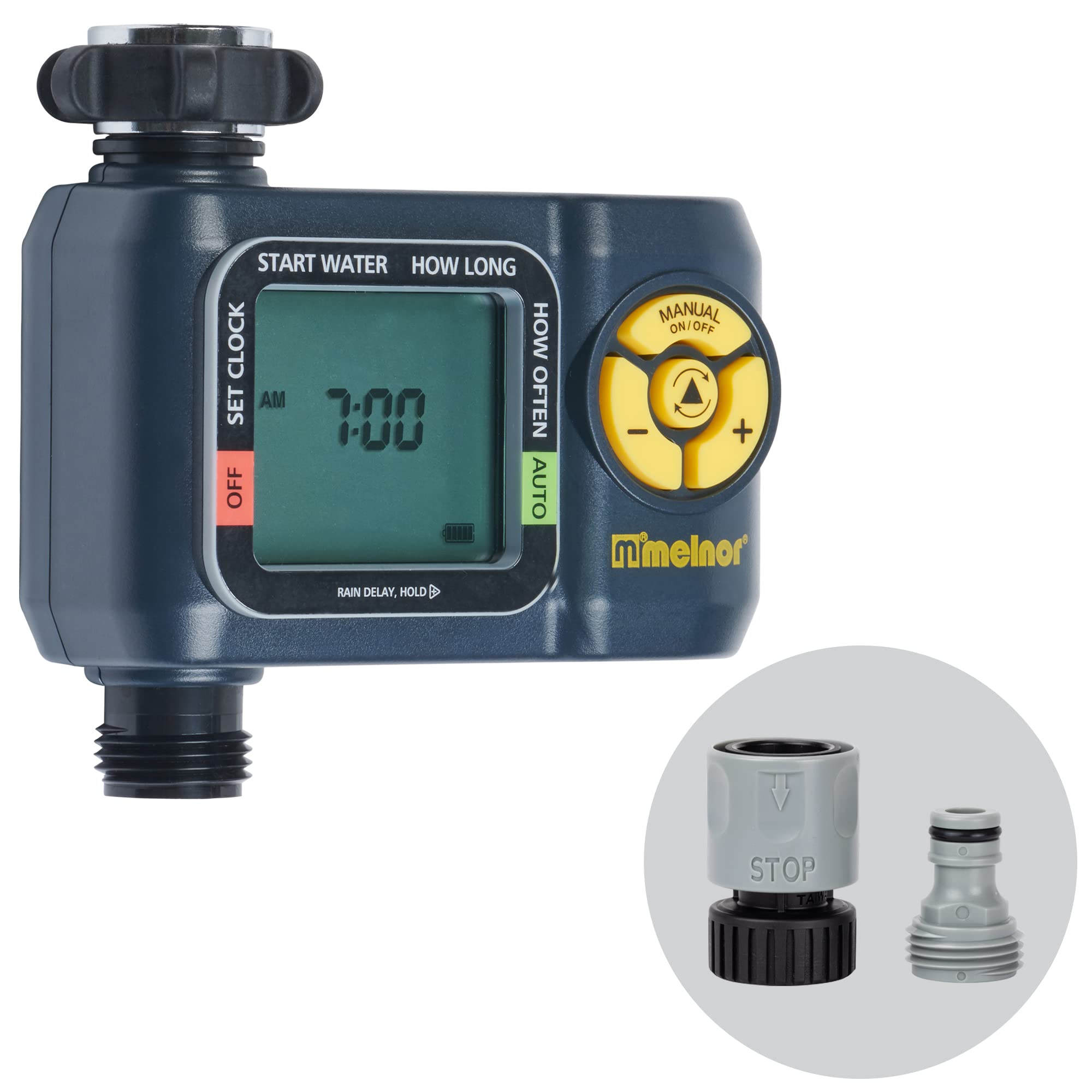 Melnor65138AMZ AquaTimer Digital Hose Timer, 1-Zone Timer, QuickConnect Bundle, Black, Yellow