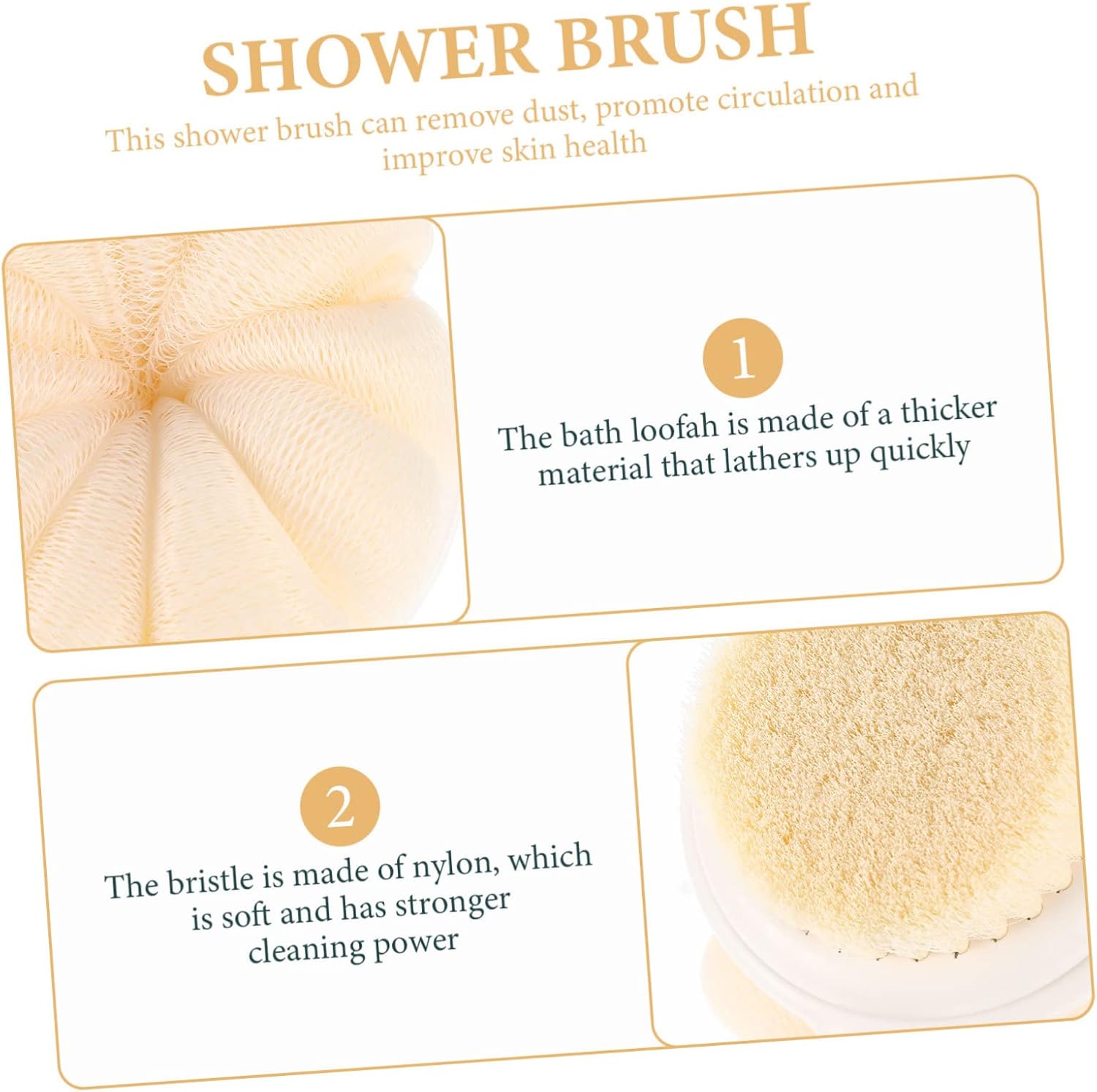 NOLITOY Dual Sided Back Scrubber with Soft Loofah Bristles for Skin Exfoliating Extended Handle Bath Brush for Shower Durable Nylon Body Cleaner for Men and Women Bathing Care