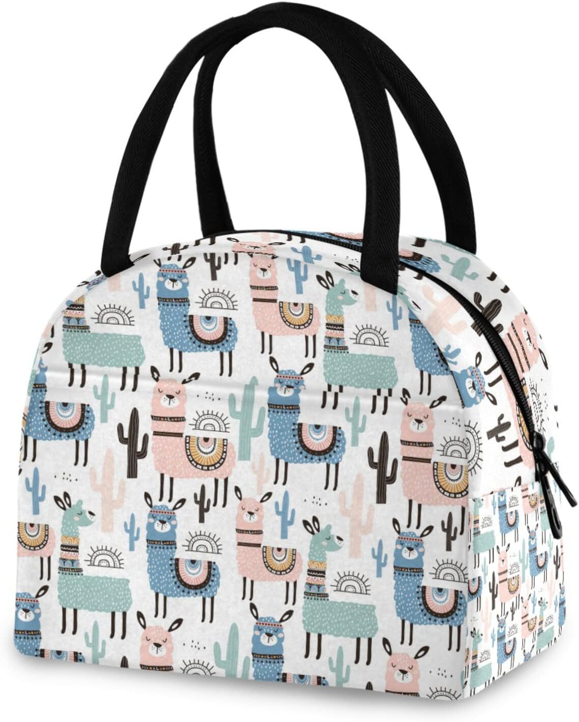 ZZKKO Animal Llama Alpaca Lunch Bag Box Tote Organizer Lunch Container Insulated Zipper Meal Prep Cooler Handbag For Women Men Home School Office