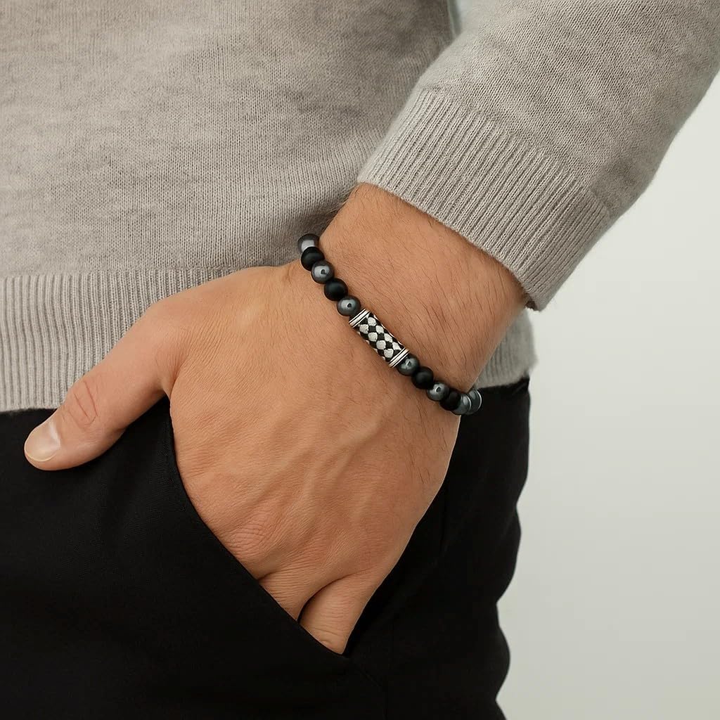 Kartini Studio Matte Black Onyx and Hematite Bracelet, Men's Sterling Silver Beads Bracelet, Quality Bead Jewelry for Man - Image 3