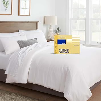 THREAD SPREAD King/California King Duvet Cover, 600 Series Bliss Collection 3Pc Egyptian Cotton Duvet Cover Set, 100% Cotton, 2 Pillow Shams, Zipper Closure, 7 Corner Ties White
