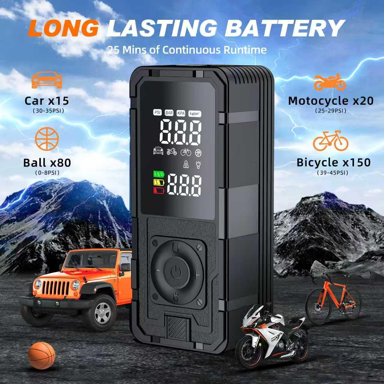 P10 33s Fast Inflation Tire Inflator Portable Air Compressor with 20" Hose,150 PSI Cordless Air Pump with Dual Power Supply,Digital Gauge, Auto Shut-Off for Car, Truck, MPV, Bike, Ball - Image 6