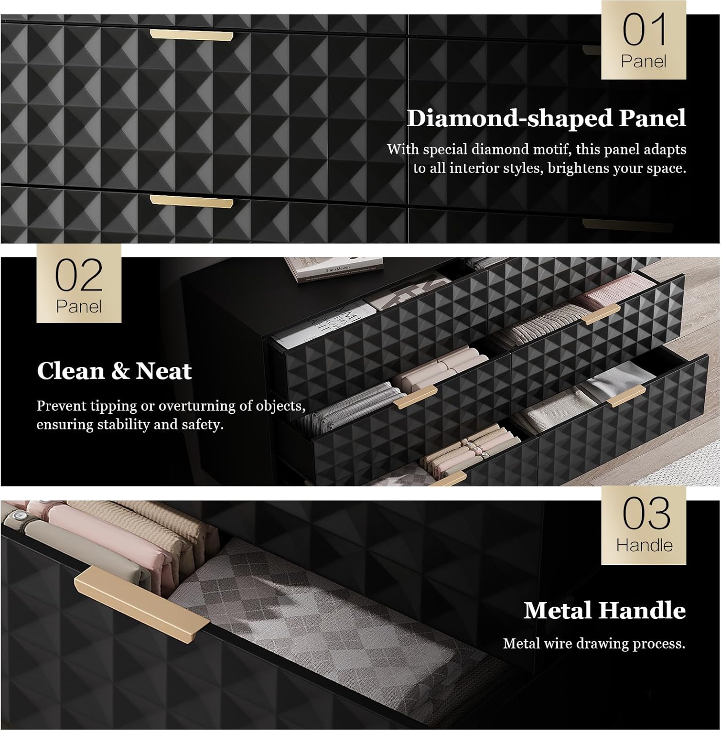 6 Drawers Dresser,Dresser for Bedroom,Chest of Drawers with Diamond-Shaped,TV Stand for Living Room