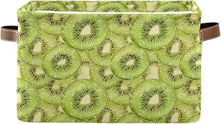 Large Storage Basket Kiwi Slices Storage Bin Cube Canvas Fabric Organizer Handles Collapsible for Clothes Toys Bedroom Decorative