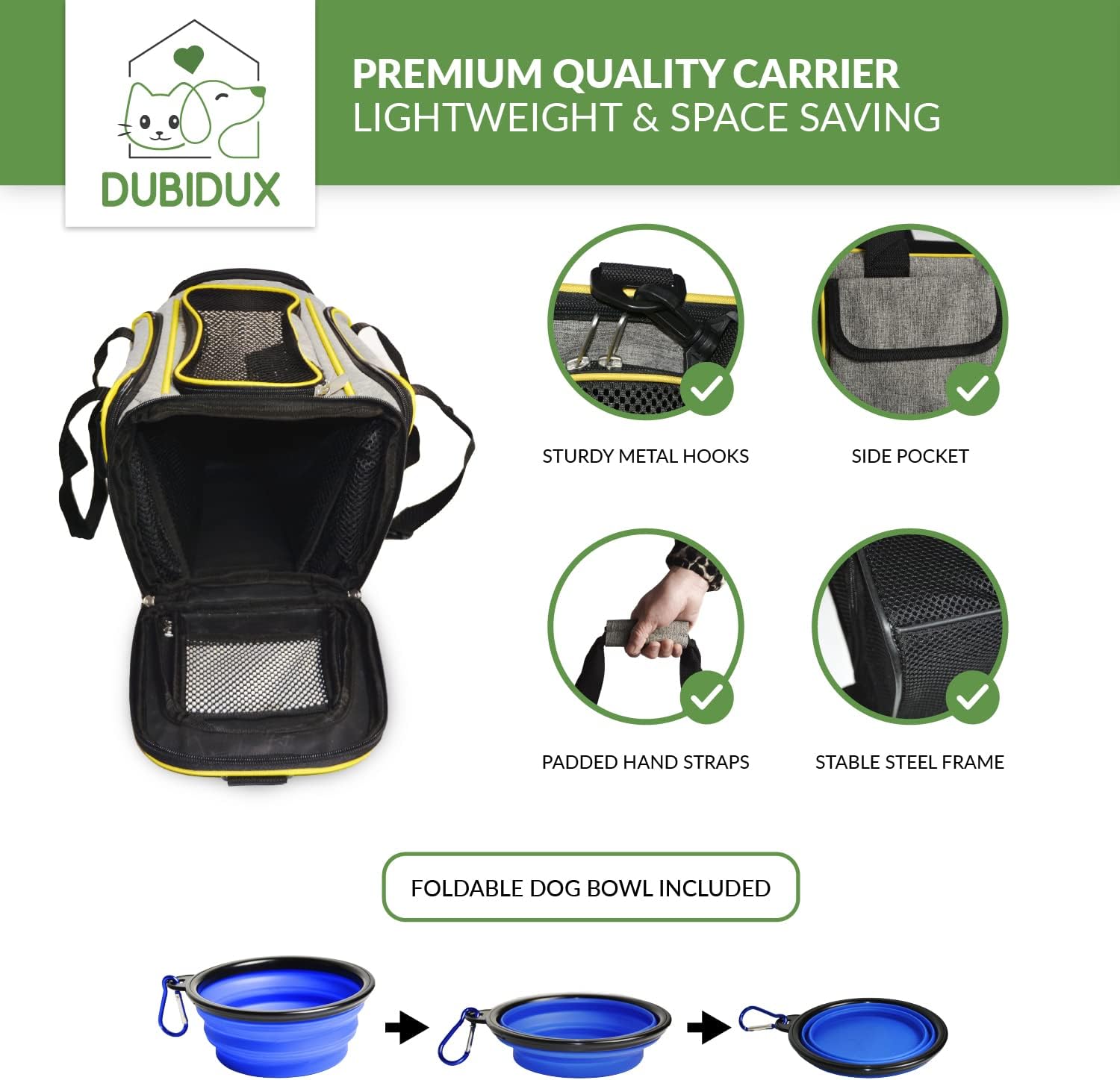 DUBIDUX Dog Carrier Airline Approved (16.5 x 7 x 9) 2 Sides Expandable Pet Carrier - Soft-Sided Dog Travel Bag with Fleece Pad & Foldable Water Bowl : Pet Supplies