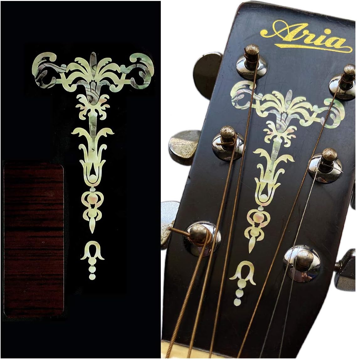 Inlay Sticker H-114GT-WT Guitar Headstock - Gothic Torch - Aged White Pearl