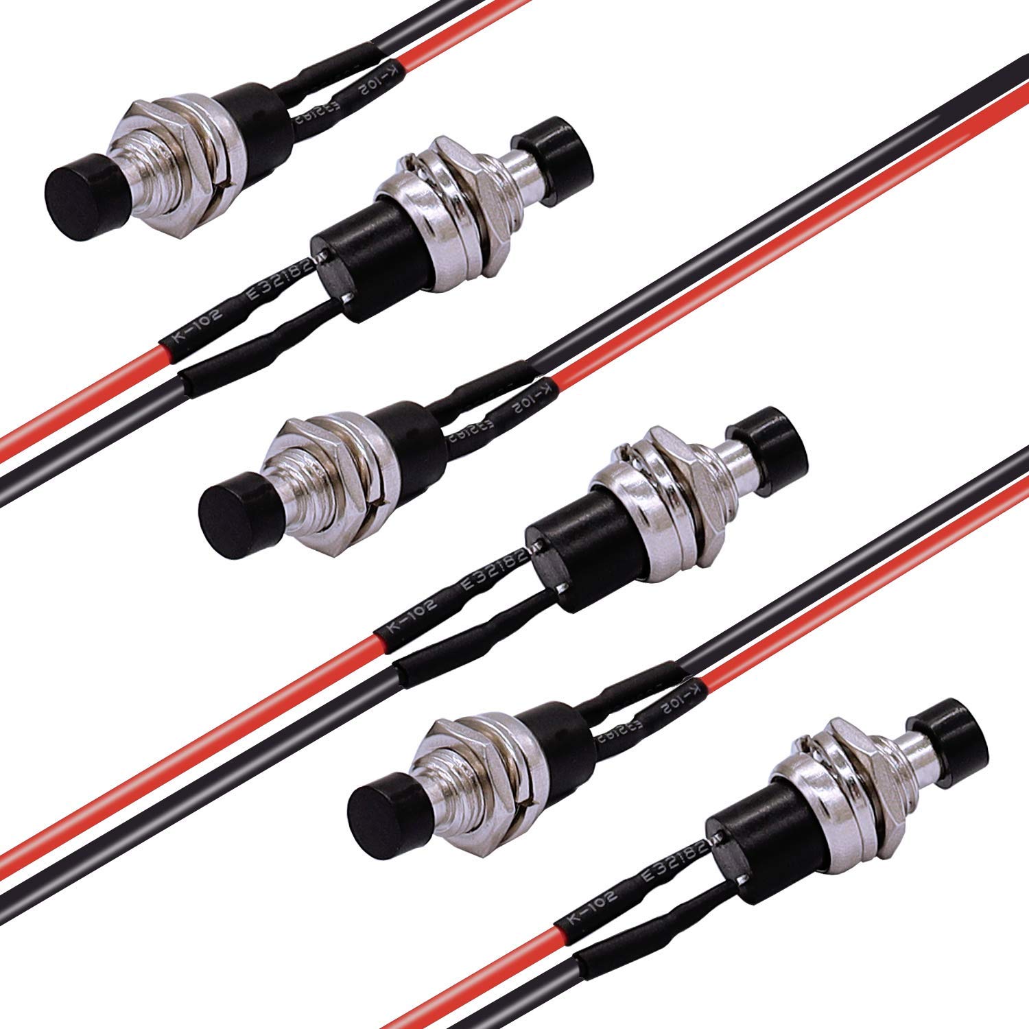 TWTADE/6Pcs Momentary 1A 250V AC Mini Push Button Switch 2 Pin SPST NO (Normally Open) with Wire PBS-110-X-BK
