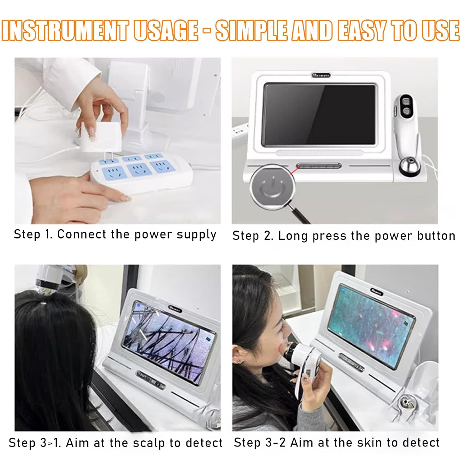 Skin Hair Scalp Analyzer with 50X/200X Dual Heads, 11 Inch HD Screen 4 Spectrum Detection for Home Beauty Salon Spa Use