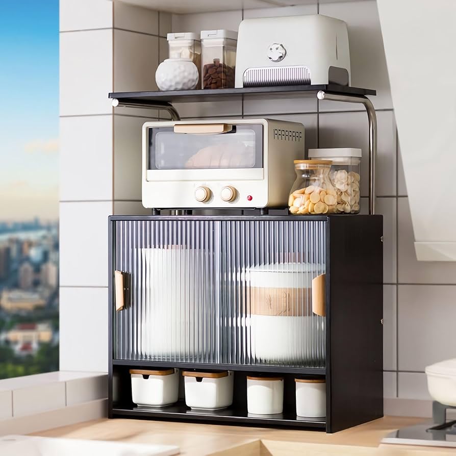 【送料込み実質500円】黒のガラス扉付き収納棚・食器棚 送料込み実質500円】黒のガラス扉付き収納棚・食器棚