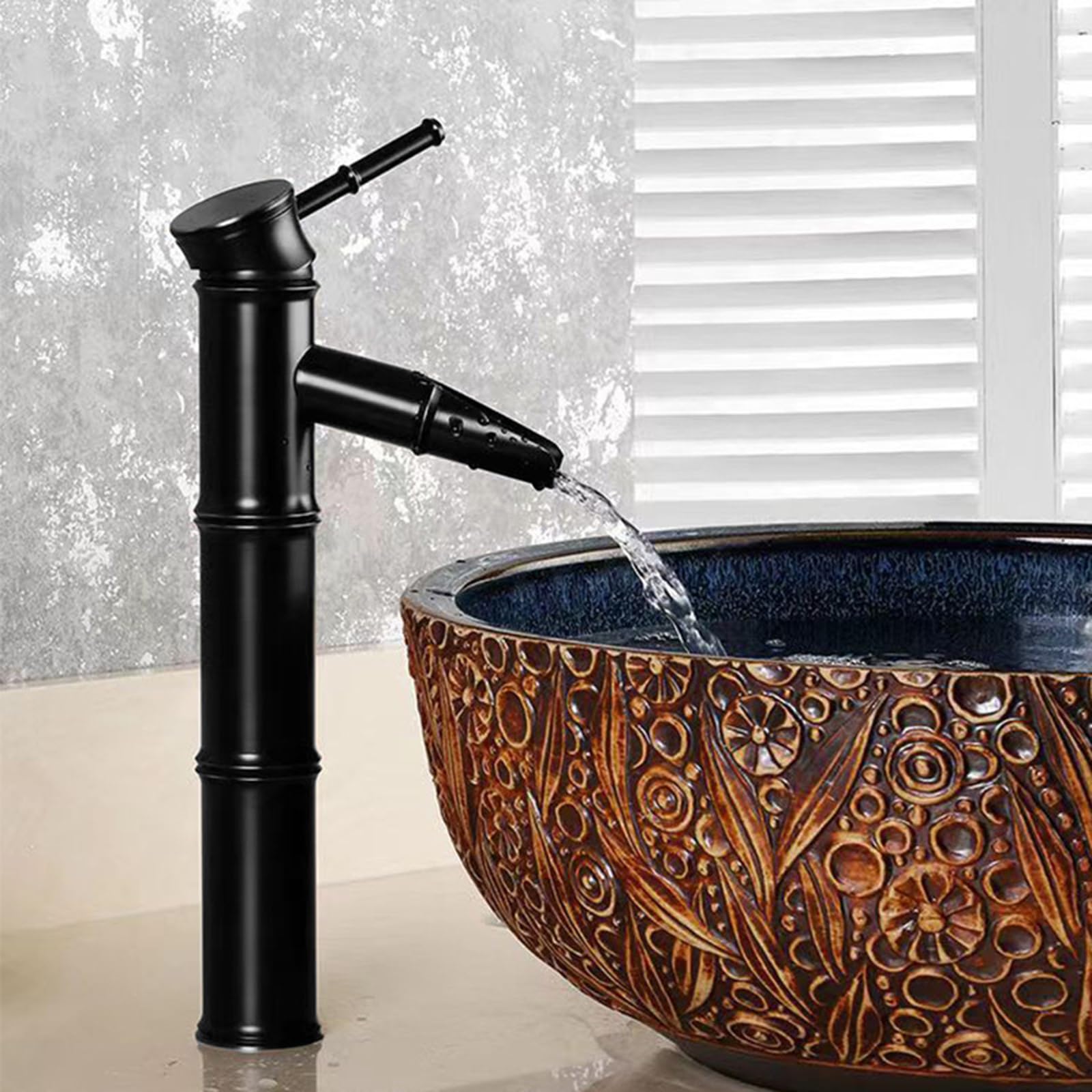 Grifo Lavabo Retro Latón Y Cerámica - Negro, Para Baño O Cocina, Agua Fría/Caliente