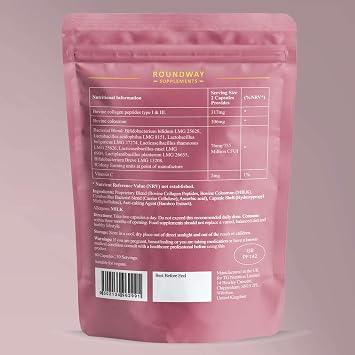 Collagen Colostrum Capsules, 100% Freeze-Dried Bovine Colostrum with High Levels of Immunoglobulin G (IgG), Unflavoured, GMO-Free, Hormone-Free, 30 Days Supply | Made in The UK by Roundway Supplements