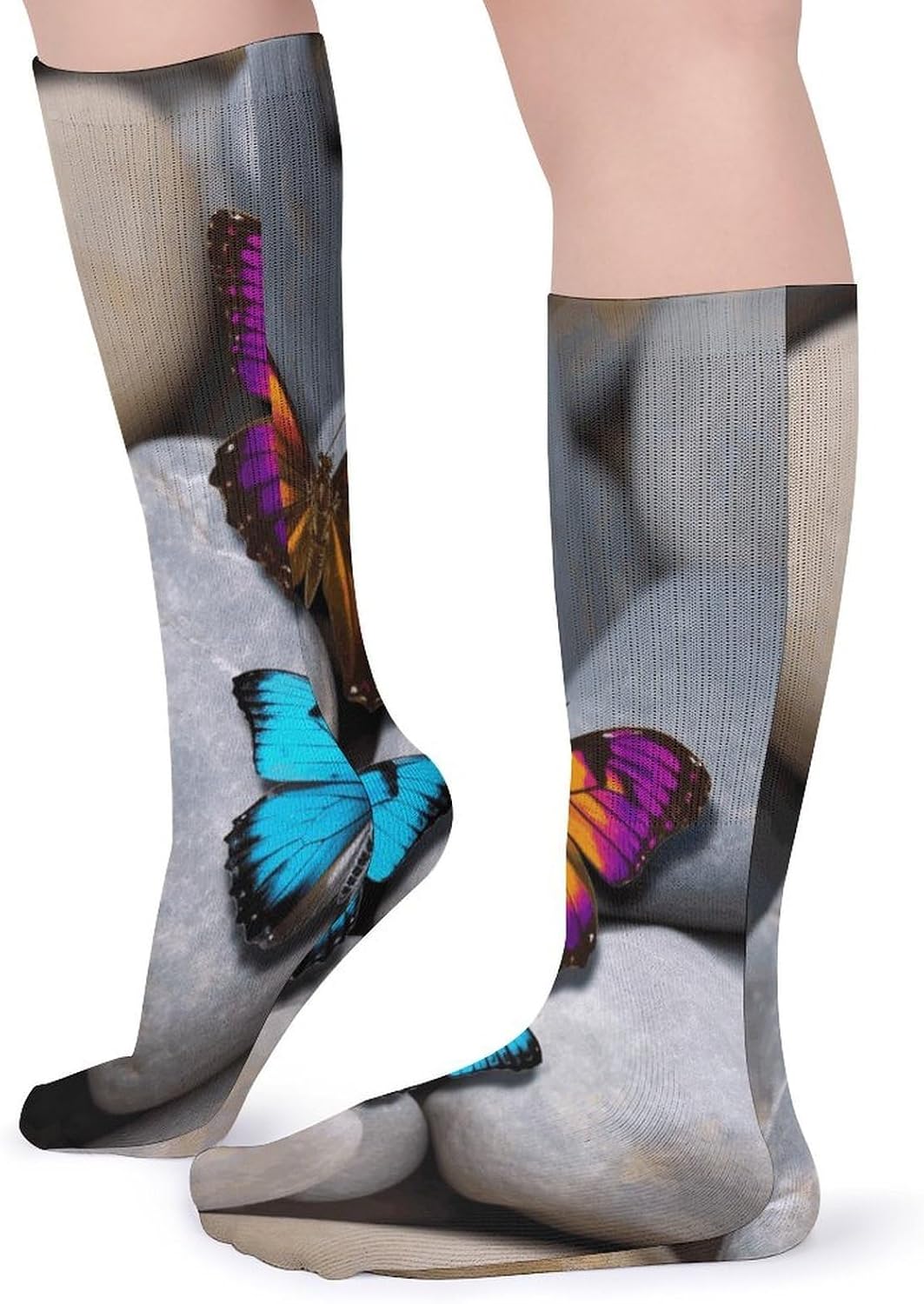 Colorful Butterfly Stone Knee High Socks Cozy Knee High Socks Soft Mid-Length Sock for All Seasons Daily Wear Adult