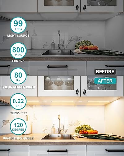 Vista 65 de Luz LED con adaptador de corriente, de 12 pulgadas, con función de memoria, blanca fría 6000 K, para debajo del gabinete, armario, mesa de trabajo