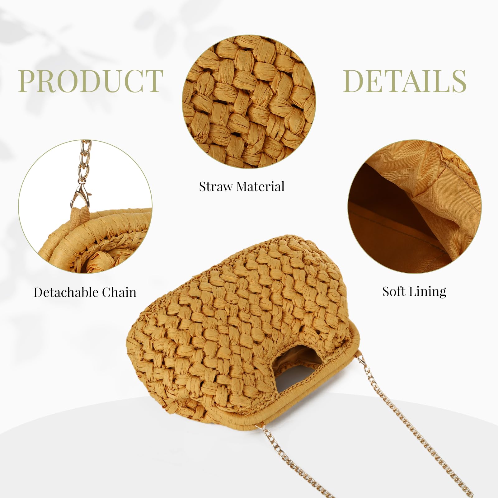 Pochette in Paglia Donna Borsa a Mano Intrecciata Dumpling Borsetta Estiva da Spiaggia e Tracolla Cerimonia
