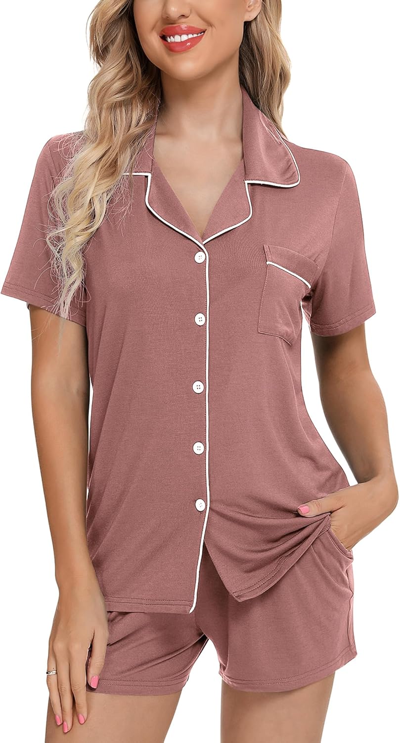 Leikar Womens Button Down Pajama Sets Bride Pajamas Sets Sleepwear Shorts Lounge Set - Image 2