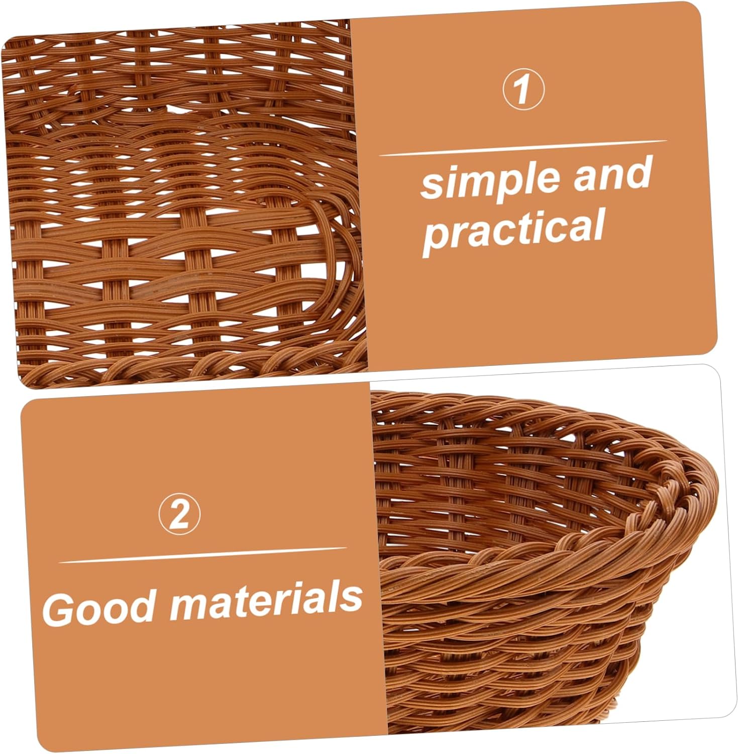 Oval Woven Fruit Basket PP Rustic Brown Tabletop Bread Basket