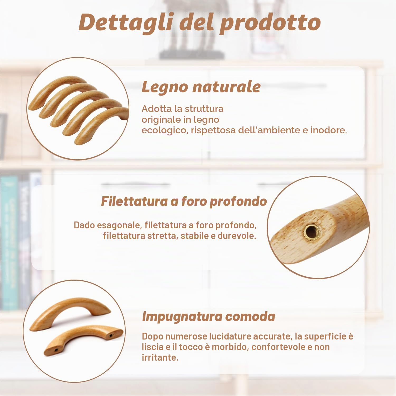 MroMax Maniglie in Legno Naturale, Distanza Tra i fori di 64mm, Lunghezza 96 mm, 10pz Legno Pull Manopole per Mobili per Armadi