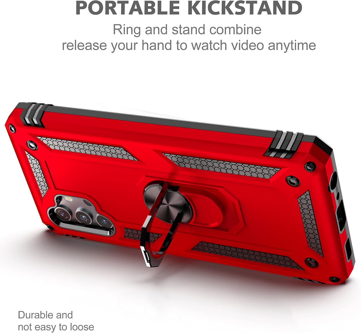 Dretal Galaxy A32 5G Case with Tempered Glass Screen Protector, Military Grade Shockproof Protective Case Cover with Rotating Holder Kickstand for Samsung Galaxy A32 5G (JS-Red)