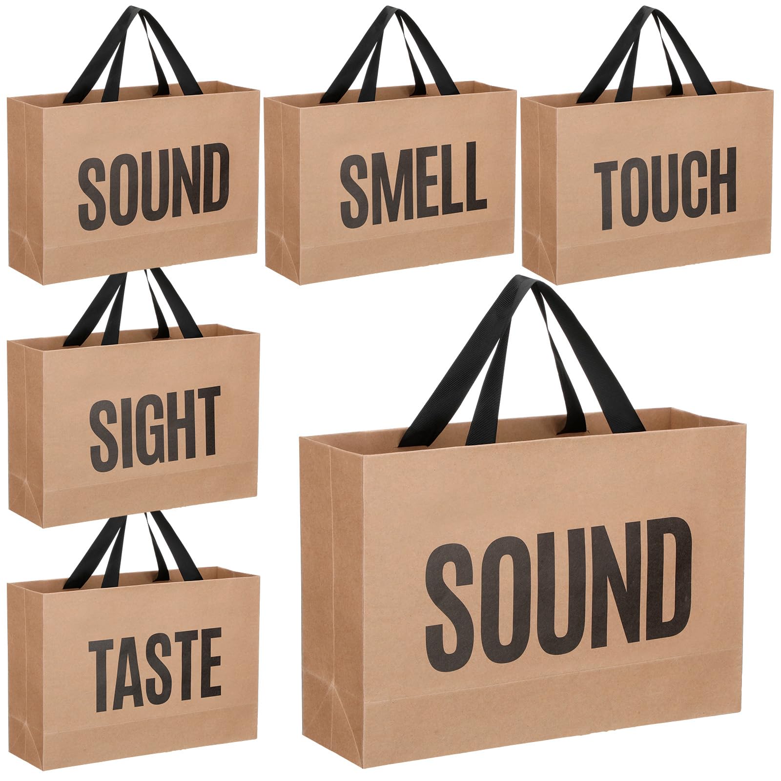 Kolldenn Valentine's Day 5 Senses Gift Bags for Him Her, Valentine Five Senses Gift Paper Kraft Bags with Ribbon Handle for Lover Husband Boyfriend Birthday Party(Kraft,15 x 10.6 x 4.7 Inch)
