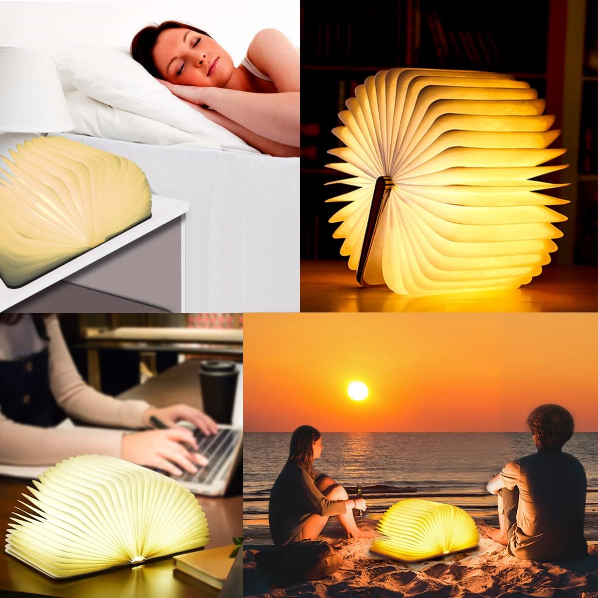 Folding Book Lamp Mood Light, 5 Colors Novelty LED Night Light Book-Shaped Desk Light, USB Rechargeable Wooden Bedside Table Lamp for Home Decor Birthday Gift