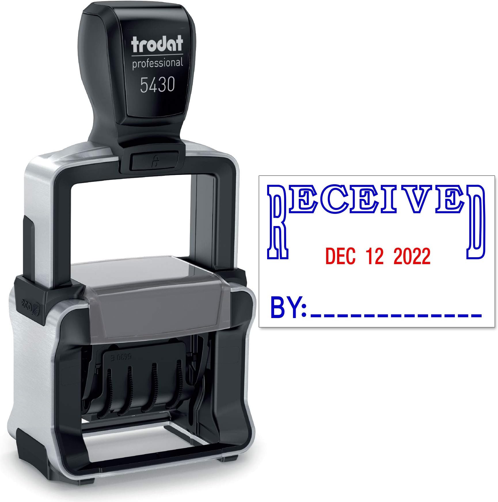 MaxMark Trodat 5430 Professional Self-Inking Date Stamp with Received - Blue/Red 2 Color Ink