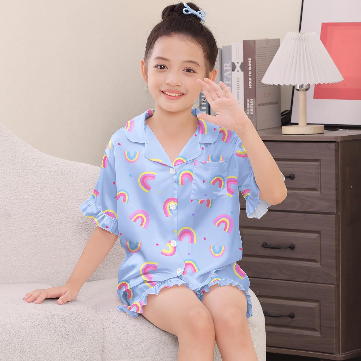 MHJY Toddler Girls Pajamas Set Satin Silk Pajamas for Girls Button Down Short Sleeve Girls Sleepwear - Image 7