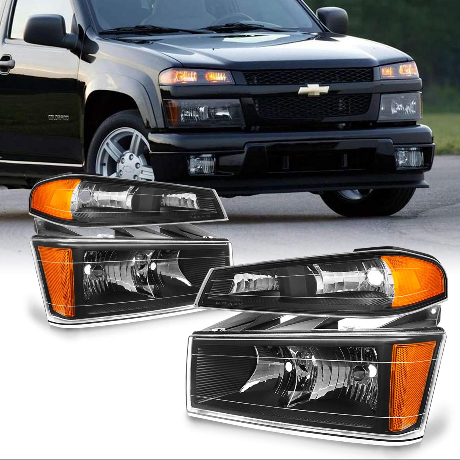 AKKON For Chevy Colorado/Canyon Black Headlights