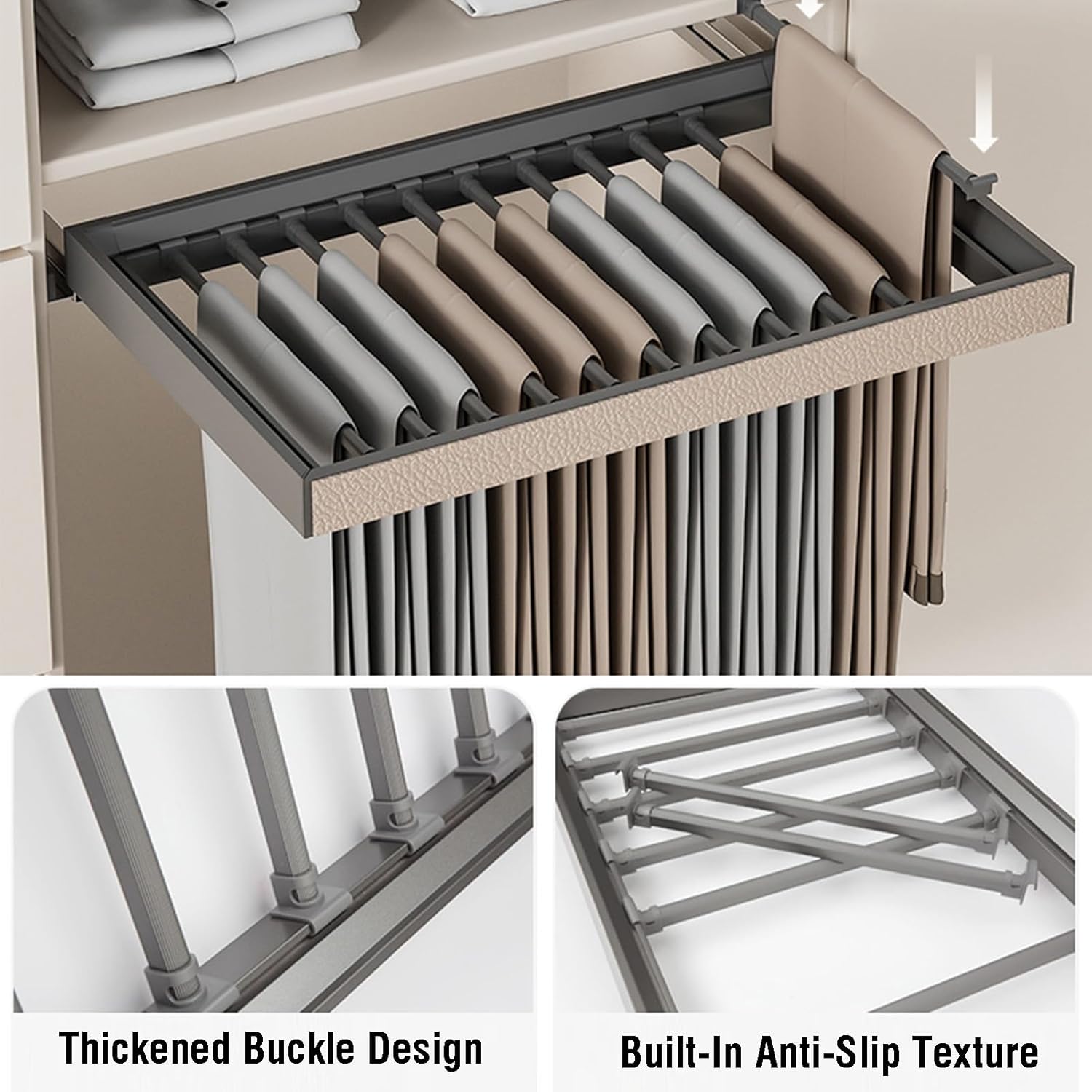 Pull-Out Rack Rails for Washing Machines, Adjustable Drying Rack for Pants Storage Above Washer (864-914mm), Space-Saving Laundry Organizer, Perfect for Home Use