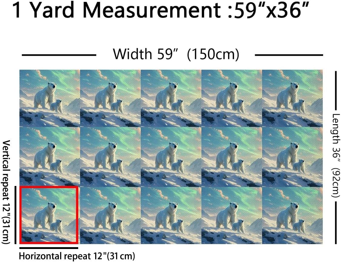 Erosebridal Polar Bear Fabric By The Yard, Arctic Landscape Outdoor Fabric, Natural Aurora Upholstery Fabric, Cute Animal Bear Decorative Fabric For Teens Kids For Upholstery And Home Accents, 3 Yards