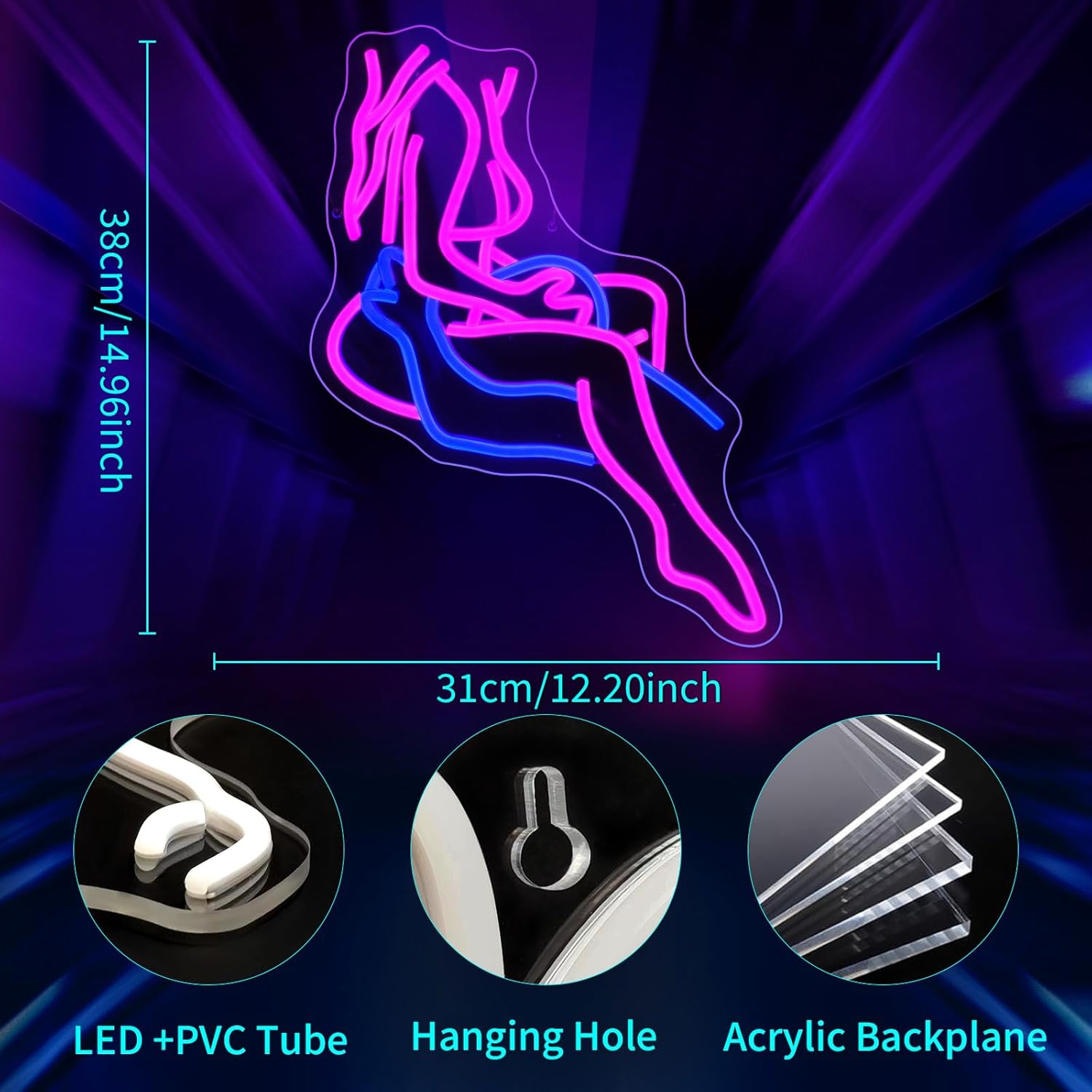 Lady Neon Sign, JGHTURIE Neon Signs for Wall Decor, Pink & Blue Light Up Signs for Room Decor Bar Led Sign for Man Cave, Party, Office, Art Decoration, USB Powered - Image 5