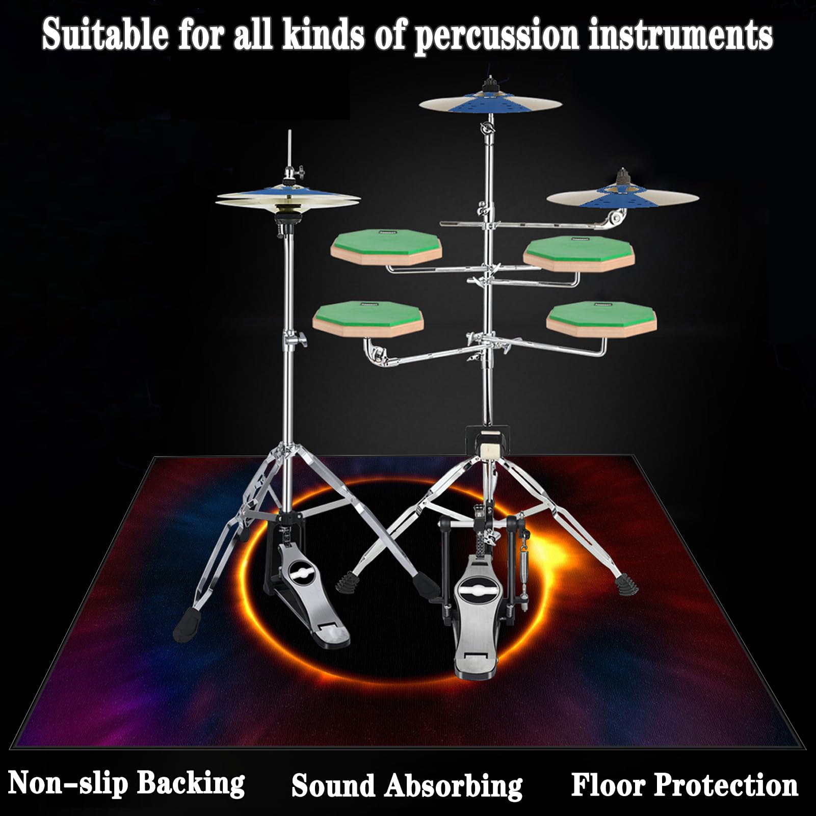 Dywanik bębnowy, profesjonalny koc bębnowy, antypoślizgowy dźwiękoszczelny dywan, elektroniczny bęben do werbla akustycznego Snare Drum i innych instrumentów muzycznych 140 x 100 cm