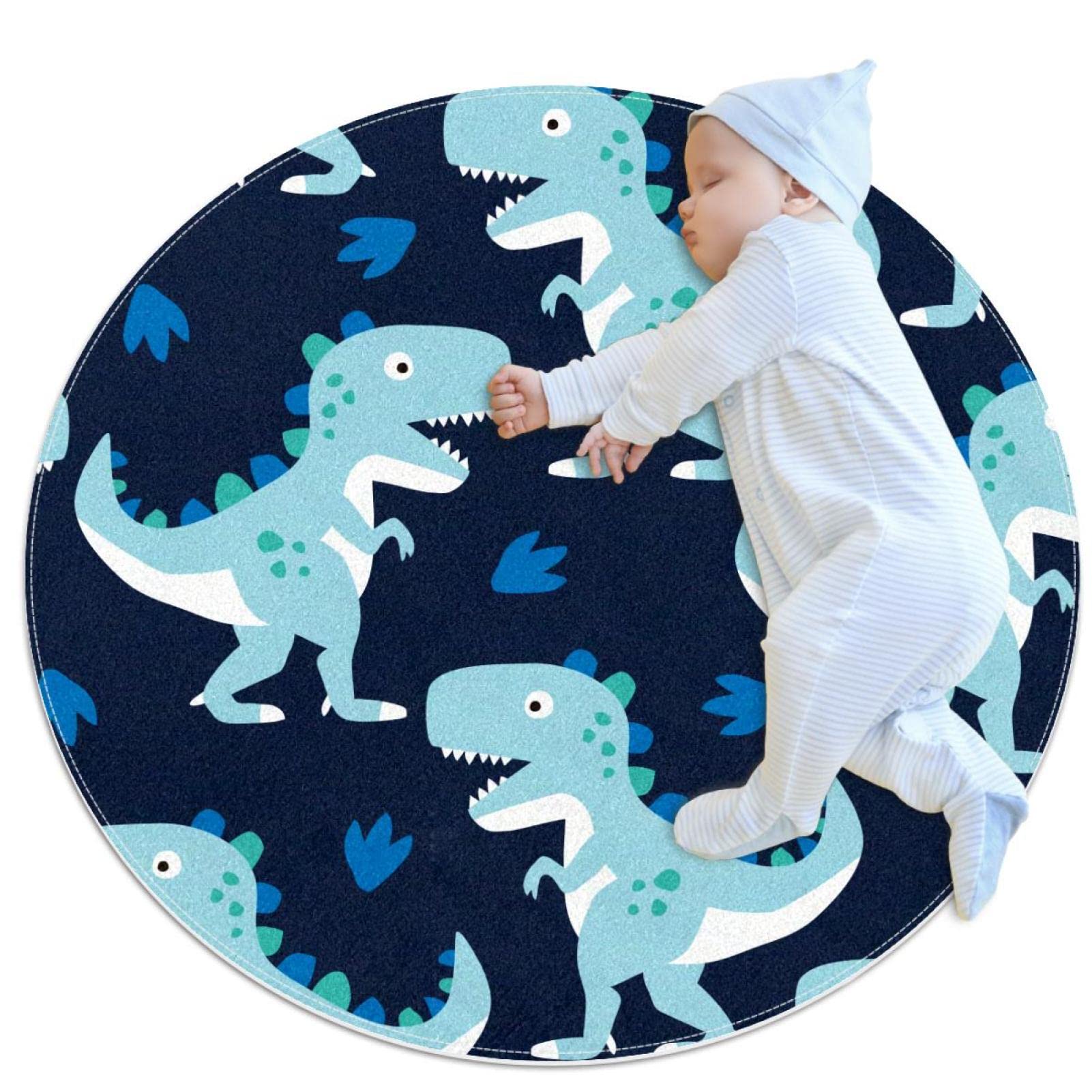 Tapis de porte dinosaure bleu marine : un textile de sol durable, doux et lavable