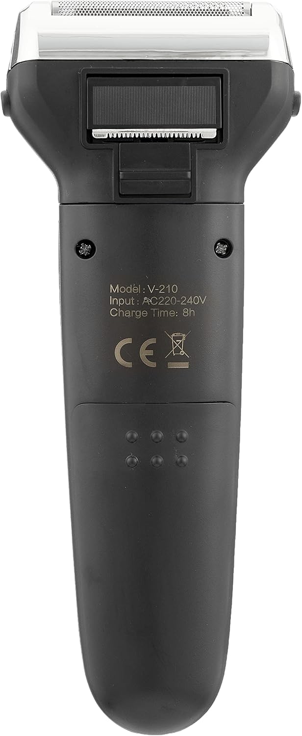 Rear view of the VGR V-210 shaver showing model number and charging details