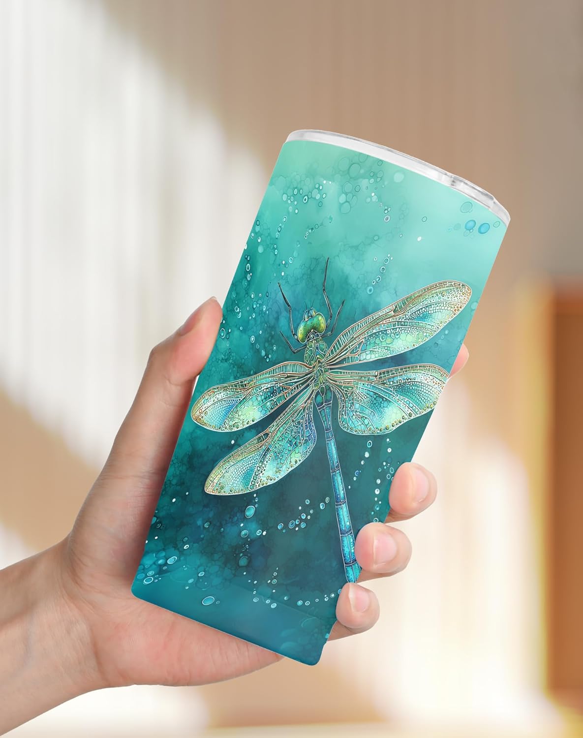 Dragonfly Tumbler with Lid and Straw for Women Leakproof Travel Coffee Mug Double Wall Insulated Cups 20OZ Gifts for Office Kitchen Outdoor - Image 4