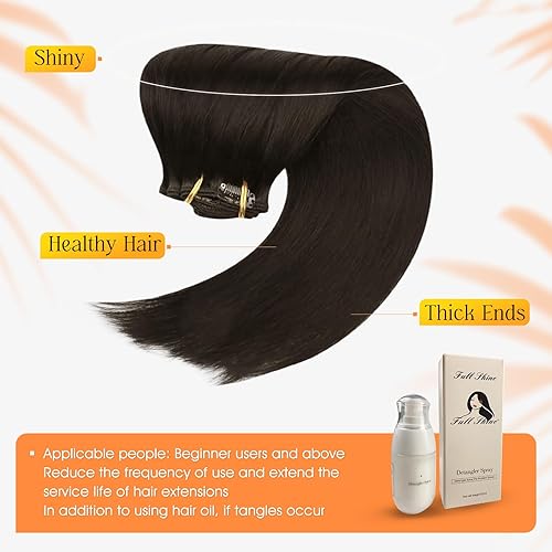 Miniatura 5 de Full Shine - Extensiones de clip de cabello humano Remy - Extensiones invisibles doble capa - Castaño oscuro - 7piezas, 20pulgadas, 4.2onzas