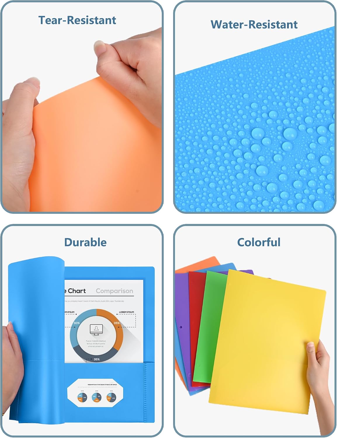 Cesil 6 Pack Folders with Pockets 3 Hole Punched, Plastic Pockets Folders for 3 Ring Binder with Labels, Heavy Duty Binder Folder, 2-Pocket Folder for Document, Colored File Folders Letter Size image 4