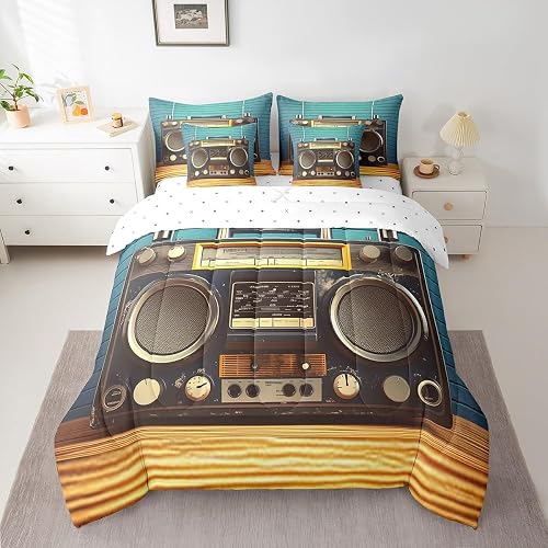 Feelyou Retro Radio Bedding Set Full Size 7 Pieces for Teen Girls Boys Kids